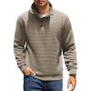 COOFANDY Mens Quarter Pullover Quilted Sweatshirt Casual Knit Long Sleeve Mock Neck Sweater Waffle Collared Pullover(Khaki)