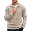 COOFANDY Men’s Quarter Zip Pullover Casual Long Sleeve Sweater Slim Fit Sweater Mock Neck Polo Sweater(Light Khaki)