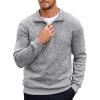 COOFANDY Men’s Quarter Zip Pullover Casual Long Sleeve Sweater Slim Fit Sweater Mock Neck Polo Sweater(Middle Gray)
