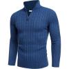 COOFANDY Men’s Quarter Zip Sweater Slim Fit Casual Knitted Turtleneck Pullover Mock Neck Polo Sweater(Blue)