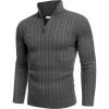COOFANDY Men’s Quarter Zip Sweater Slim Fit Casual Knitted Turtleneck Pullover Mock Neck Polo Sweater(Dark Grey)