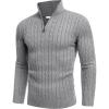 COOFANDY Men’s Quarter Zip Sweater Slim Fit Casual Knitted Turtleneck Pullover Mock Neck Polo Sweater(Grey)