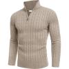 COOFANDY Men’s Quarter Zip Sweater Slim Fit Casual Knitted Turtleneck Pullover Mock Neck Polo Sweater(Khaki)