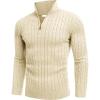 COOFANDY Men’s Quarter Zip Sweater Slim Fit Casual Knitted Turtleneck Pullover Mock Neck Polo Sweater(Light Khaki)
