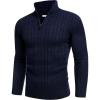 COOFANDY Men’s Quarter Zip Sweater Slim Fit Casual Knitted Turtleneck Pullover Mock Neck Polo Sweater(Navy Blue)