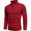 COOFANDY Men’s Quarter Zip Sweater Slim Fit Casual Knitted Turtleneck Pullover Mock Neck Polo Sweater(Red)