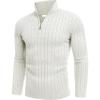 COOFANDY Men’s Quarter Zip Sweater Slim Fit Casual Knitted Turtleneck Pullover Mock Neck Polo Sweater(White)