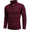 COOFANDY Men’s Quarter Zip Sweater Slim Fit Casual Knitted Turtleneck Pullover Mock Neck Polo Sweater(Wine Red)