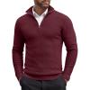 COOFANDY Men’s Quarter Zip Sweaters Slim Fit Lightweight Cotton Knitted Casual Mock Neck Pullover Sweaters(1-wine Red)