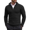 COOFANDY Men’s Quarter Zip Sweaters Slim Fit Lightweight Cotton Knitted Casual Mock Neck Pullover Sweaters(Black)