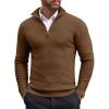 COOFANDY Men’s Quarter Zip Sweaters Slim Fit Lightweight Cotton Knitted Casual Mock Neck Pullover Sweaters(Brown)