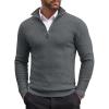 COOFANDY Men’s Quarter Zip Sweaters Slim Fit Lightweight Cotton Knitted Casual Mock Neck Pullover Sweaters(Gray)