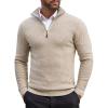 COOFANDY Men’s Quarter Zip Sweaters Slim Fit Lightweight Cotton Knitted Casual Mock Neck Pullover Sweaters(Khaki)
