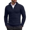 COOFANDY Men’s Quarter Zip Sweaters Slim Fit Lightweight Cotton Knitted Casual Mock Neck Pullover Sweaters(Navy Blue #)