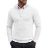 COOFANDY Men’s Quarter Zip Sweaters Slim Fit Lightweight Cotton Knitted Casual Mock Neck Pullover Sweaters(White)