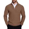COOFANDY Men’s Quarter Zip Sweaters Slim Fit Lightweight Knitted Mock Neck Pullover Casual Polo Sweaters(Brown)