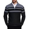 COOFANDY Men’s Quarter Zip Sweaters Slim Fit Lightweight Knitted Mock Neck Pullover Casual Polo Sweaters(Gray Stripes/Black Background)