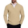 COOFANDY Men’s Quarter Zip Sweaters Slim Fit Lightweight Knitted Mock Neck Pullover Casual Polo Sweaters(Khaki)