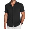 COOFANDY Men’s Ribbed Button Down Shirts Short Sleeve Casual Shirt with Pocket Summer Beach Camp Tops Black