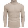 COOFANDY Men’s Ribbed Turtleneck Sweater Casual Basic Long Sleeve Knitted Pullover Sweater(Light Khaki)