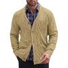 COOFANDY Mens Shawl Collar Cardigan Sweater Slim Fit Button Down Cable Knitted Sweater with Pockets(Khaki)
