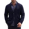 COOFANDY Mens Shawl Collar Cardigan Sweater Slim Fit Button Down Cable Knitted Sweater with Pockets(Navy Blue)