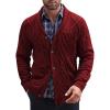 COOFANDY Mens Shawl Collar Cardigan Sweater Slim Fit Button Down Cable Knitted Sweater with Pockets(Wine Red)