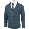 COOFANDY Men’s Shawl Collar Cardigan Sweater Slim Fit Cable Knit Button up Sweater with Pockets(Blue Heather)