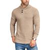 COOFANDY Men’s Shawl Collar Pullover Sweater Casual Slim Fit Button Textured Knit Sweaters(Khaki)