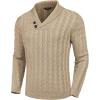 COOFANDY Men’s Shawl Collar Pullover Sweater Slim Fit Casual Button Cable Knit Sweaters(Khaki)