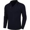 COOFANDY Men’s Shawl Collar Pullover Sweater Slim Fit Casual Button Cable Knit Sweaters(Navy Blue)