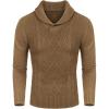 COOFANDY Men’s Shawl Collar Sweaters V-Neck Relaxed Fit Cable Pullovers(Khaki)