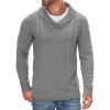 COOFANDY Men’s Shawl Collar Sweaters V-Neck Relaxed Fit Cable Pullovers(Light Grey)