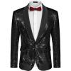 COOFANDY Mens Shiny Sequin Blazer Tuxedo Party Dinner Prom One Button Suit Jacket(Black)