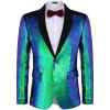 COOFANDY Mens Shiny Sequin Blazer Tuxedo Party Dinner Prom One Button Suit Jacket(Blue Green)