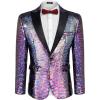 COOFANDY Mens Shiny Sequin Blazer Tuxedo Party Dinner Prom One Button Suit Jacket(Blue Purple)
