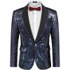 COOFANDY Mens Shiny Sequin Blazer Tuxedo Party Dinner Prom One Button Suit Jacket(Multicolored-navy Blue)
