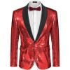 COOFANDY Mens Shiny Sequin Blazer Tuxedo Party Dinner Prom One Button Suit Jacket(Red)