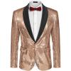 COOFANDY Mens Shiny Sequin Blazer Tuxedo Party Dinner Prom One Button Suit Jacket(Rose Golden)