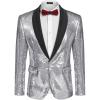 COOFANDY Mens Shiny Sequin Blazer Tuxedo Party Dinner Prom One Button Suit Jacket(Silver)