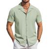 COOFANDY Mens Shirts Short Sleeve Button Up Shirts Casual Stylish Vacation Shirt Linen Shirt Light Green