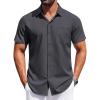 COOFANDY Mens Short Sleeve Dress Shirts Button Down Shirts Regular Fit Business Casual Shirt with Pocket(Dark Grey)