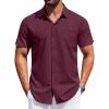 COOFANDY Mens Short Sleeve Dress Shirts Button Down Shirts Regular Fit Business Casual Shirt with Pocket(Dark Red)