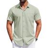 COOFANDY Mens Short Sleeve Dress Shirts Button Down Shirts Regular Fit Business Casual Shirt with Pocket(Light Green)