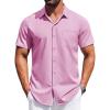 COOFANDY Mens Short Sleeve Dress Shirts Button Down Shirts Regular Fit Business Casual Shirt with Pocket(Pink)