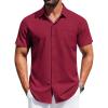 COOFANDY Mens Short Sleeve Dress Shirts Button Down Shirts Regular Fit Business Casual Shirt with Pocket(Wine Red)