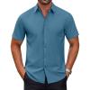 COOFANDY Mens Short Sleeve Dress Shirts Wrinkle Free Casual Button Down Shirts Summer Untucked Dress Shirt(Deep Blue)