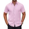 COOFANDY Mens Short Sleeve Dress Shirts Wrinkle Free Casual Button Down Shirts Summer Untucked Dress Shirt(Pink)