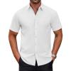 COOFANDY Mens Short Sleeve Dress Shirts Wrinkle Free Casual Button Down Shirts Summer Untucked Dress Shirt(White)