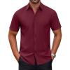 COOFANDY Mens Short Sleeve Dress Shirts Wrinkle Free Casual Button Down Shirts Summer Untucked Dress Shirt(Wine Red)